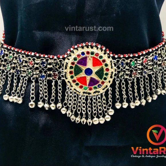 Afghan Kuchi Belt, Belly Dance Belt, Kuchi Belt With Multicolor Glass Stones - Picture 3 of 10